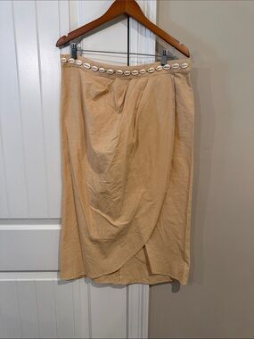 Zara Beige Midi Wrap Skirt with Shell Trim